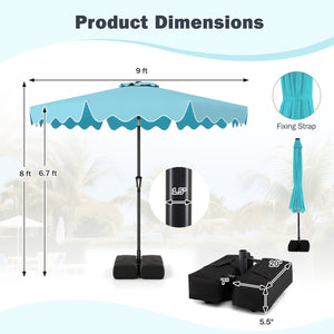 9 Feet Patio Umbrella with Weighted Base and Sandbags-Turquoise view 4