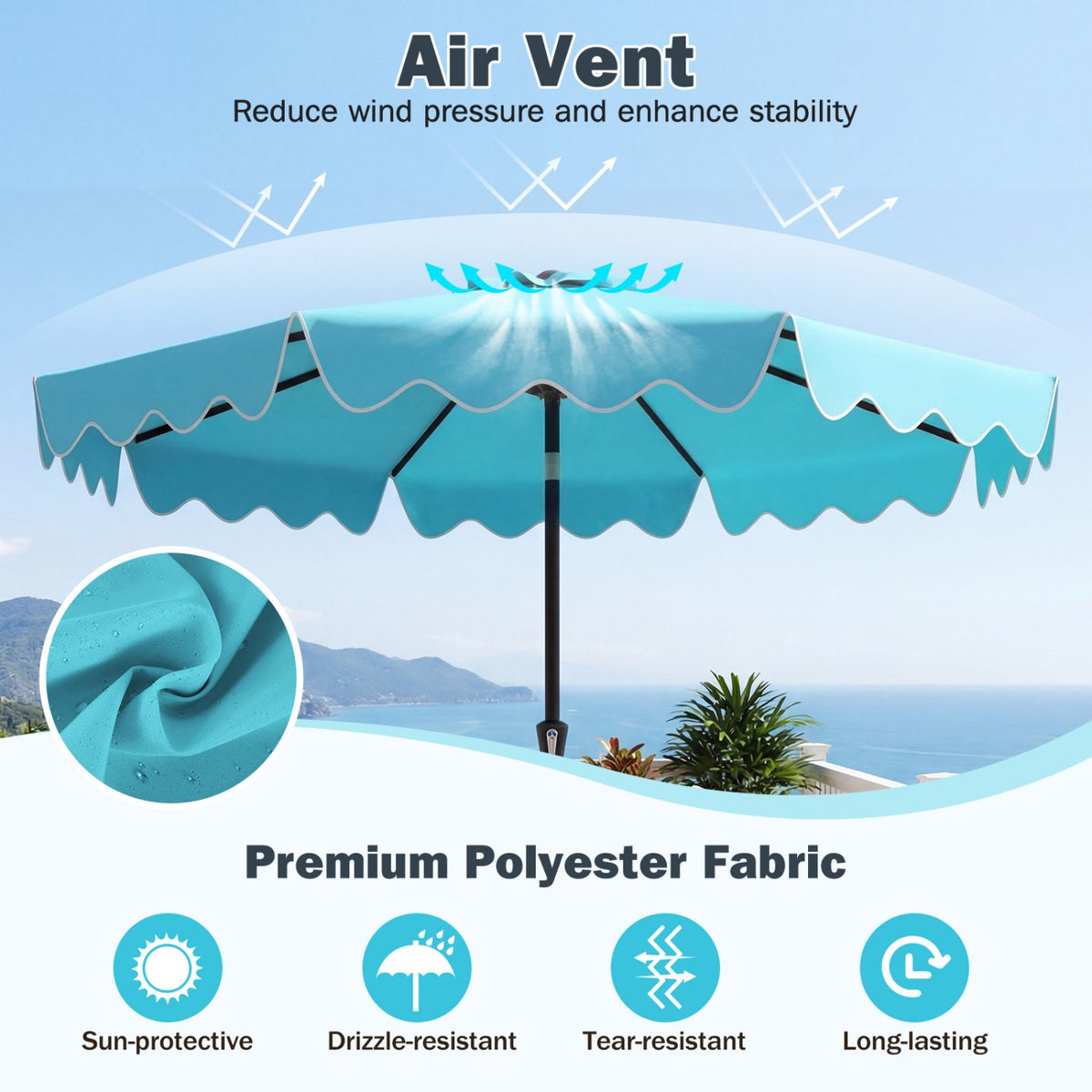 9 Feet Patio Umbrella with Weighted Base and Sandbags-Turquoise view 6