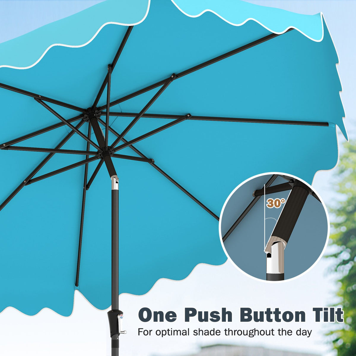 9 Feet Patio Umbrella with Weighted Base and Sandbags-Turquoise view 7