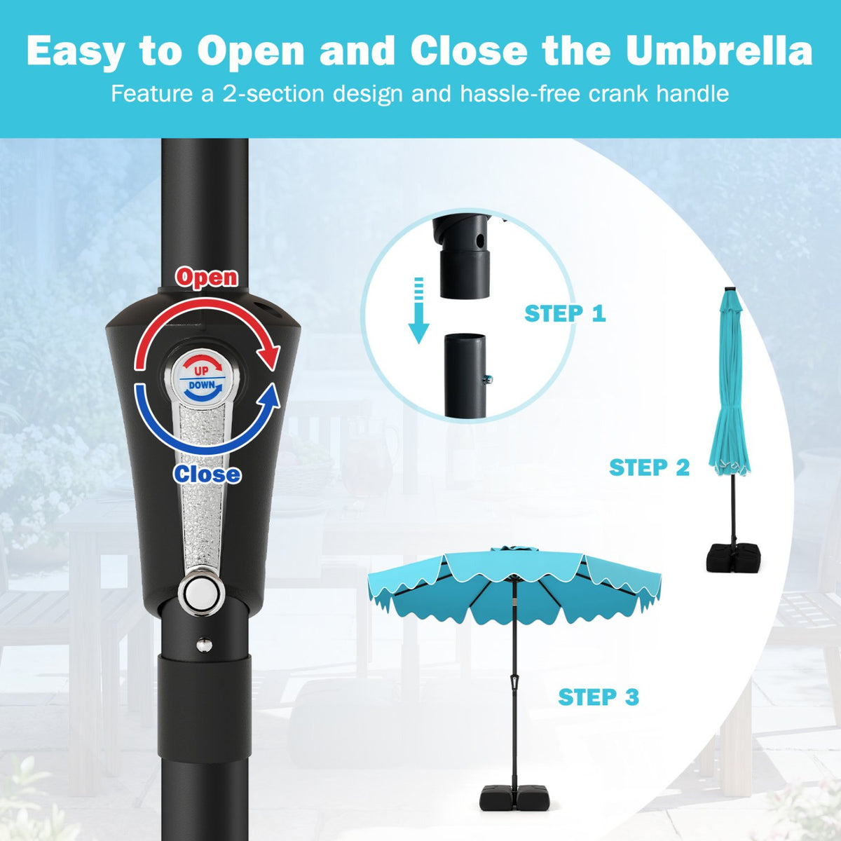 9 Feet Patio Umbrella with Weighted Base and Sandbags-Turquoise view 8