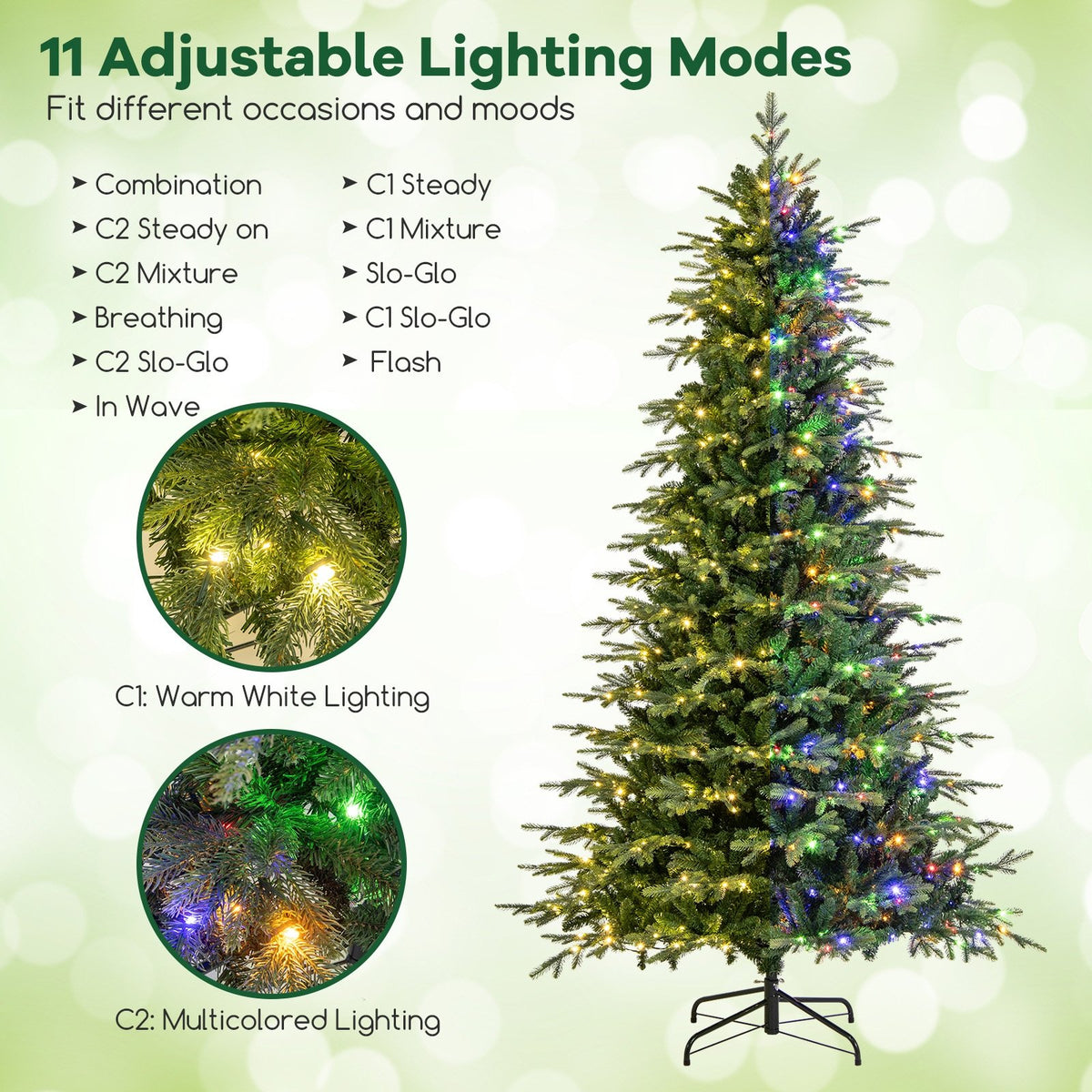 9 Feet Pre-Lit Artificial Christmas Tree with Warm White LED Lights view 6