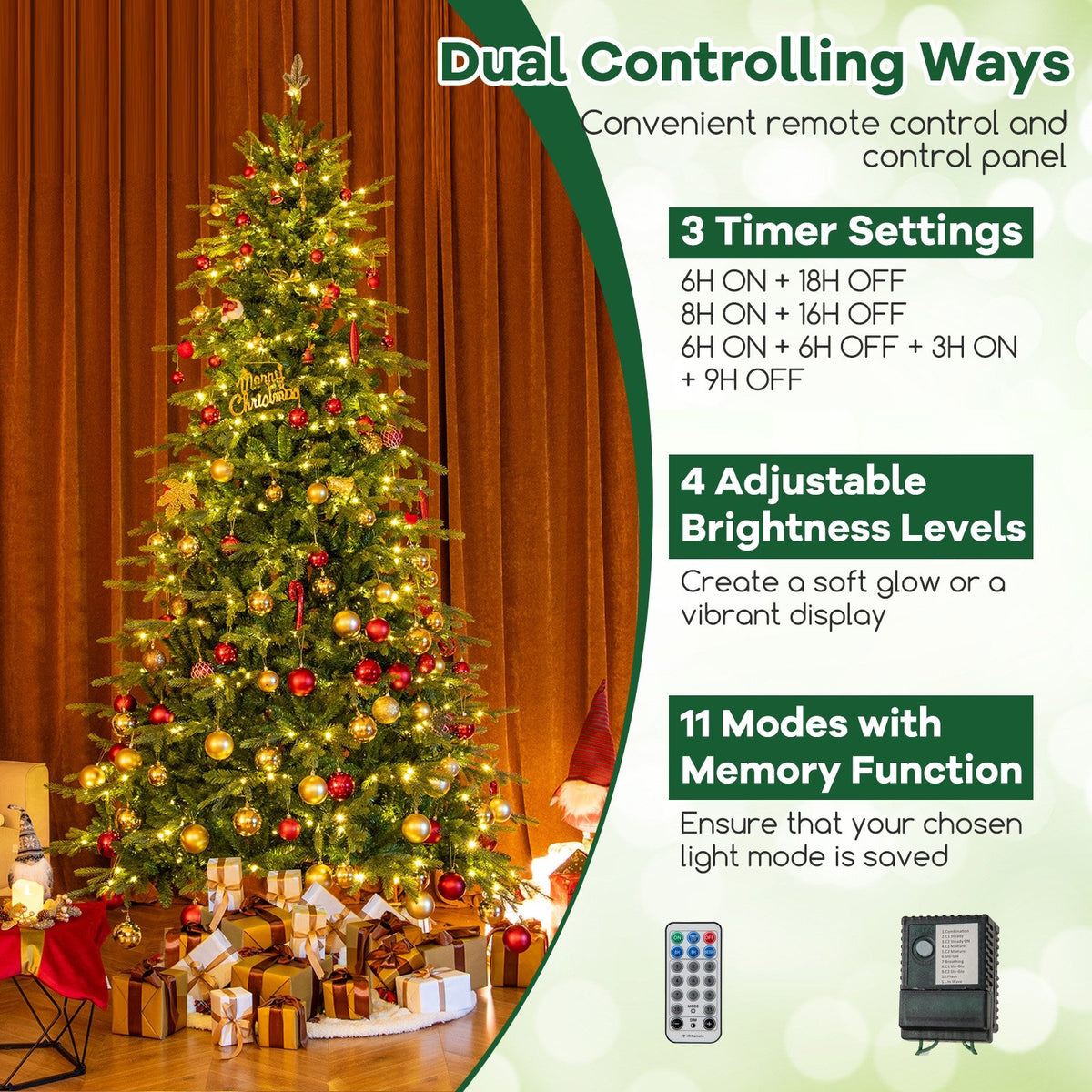 9 Feet Pre-Lit Artificial Christmas Tree with Warm White LED Lights view 8