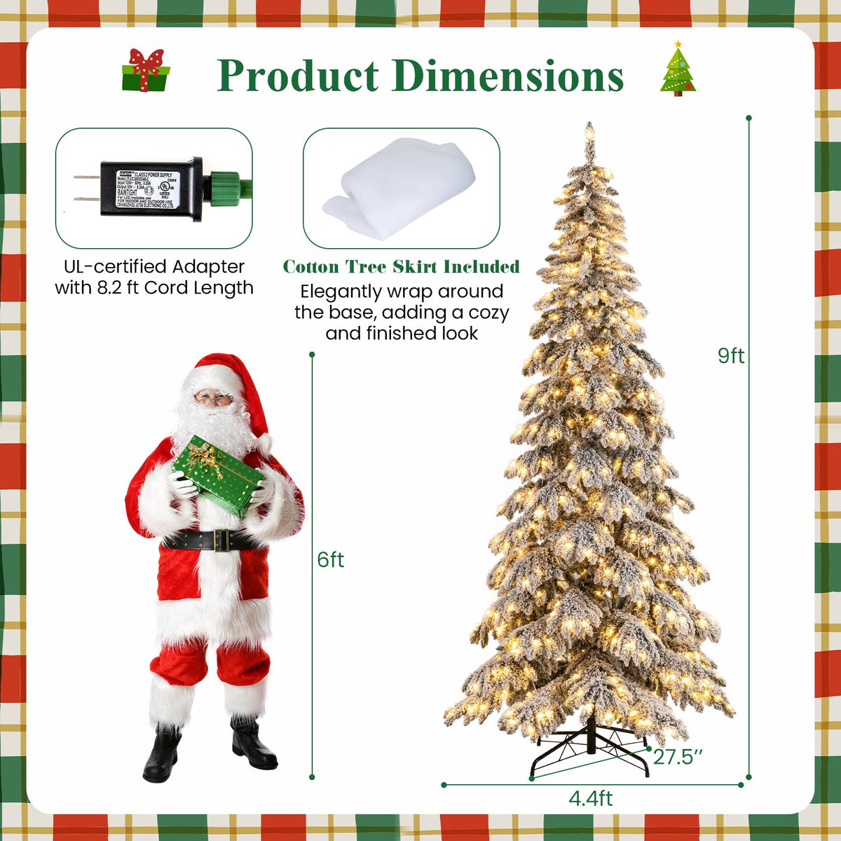 9 Feet Pre-Lit Artificial Xmas Tree Hinged Xmas Tree with Quick Power Connectors view 4