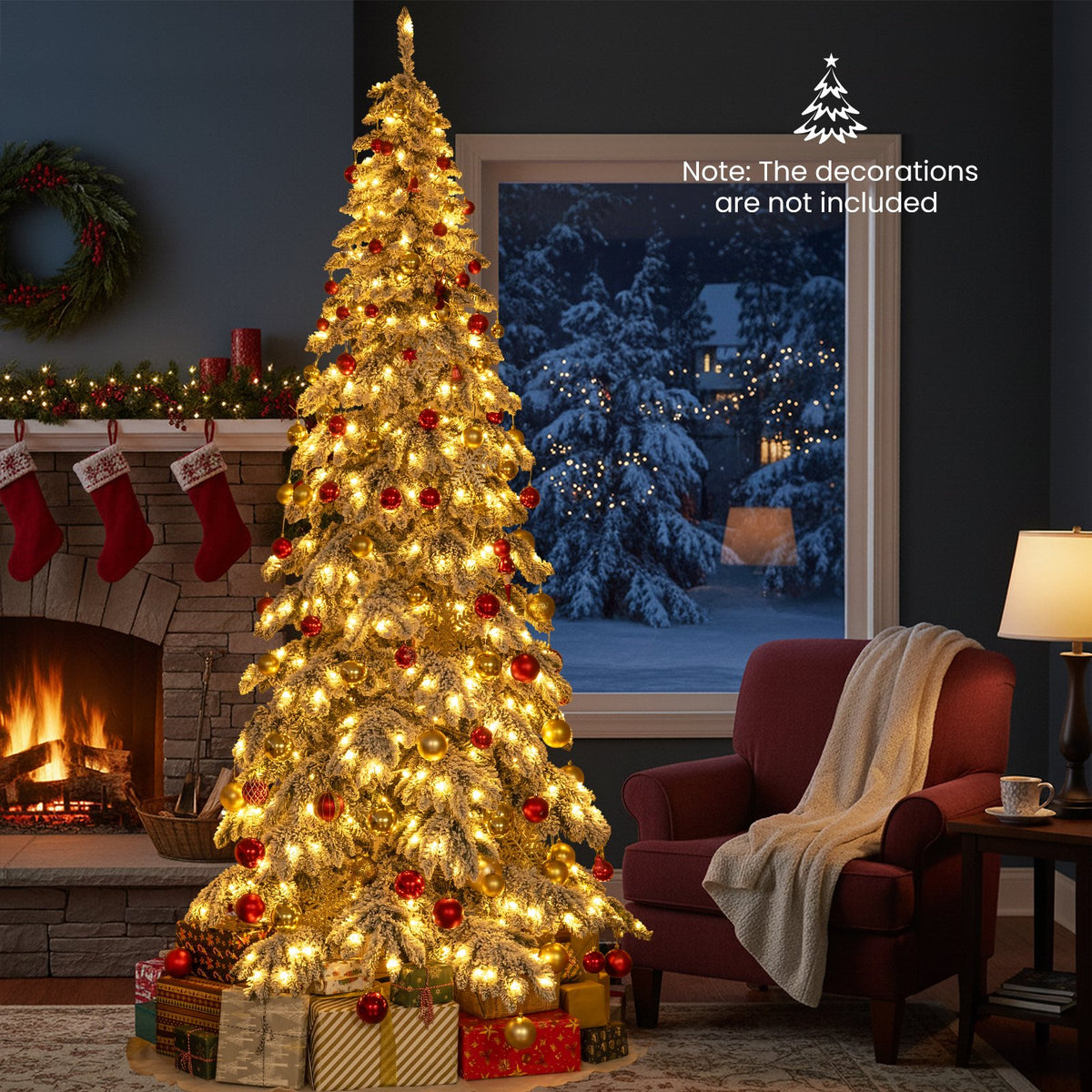 9 Feet Pre-Lit Artificial Xmas Tree Hinged Xmas Tree with Quick Power Connectors view 5