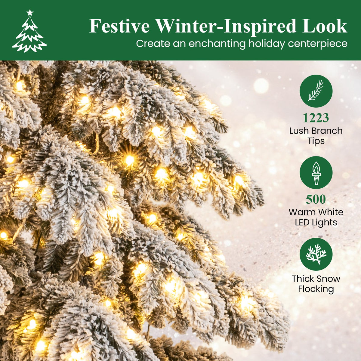 9 Feet Pre-Lit Artificial Xmas Tree Hinged Xmas Tree with Quick Power Connectors view 6