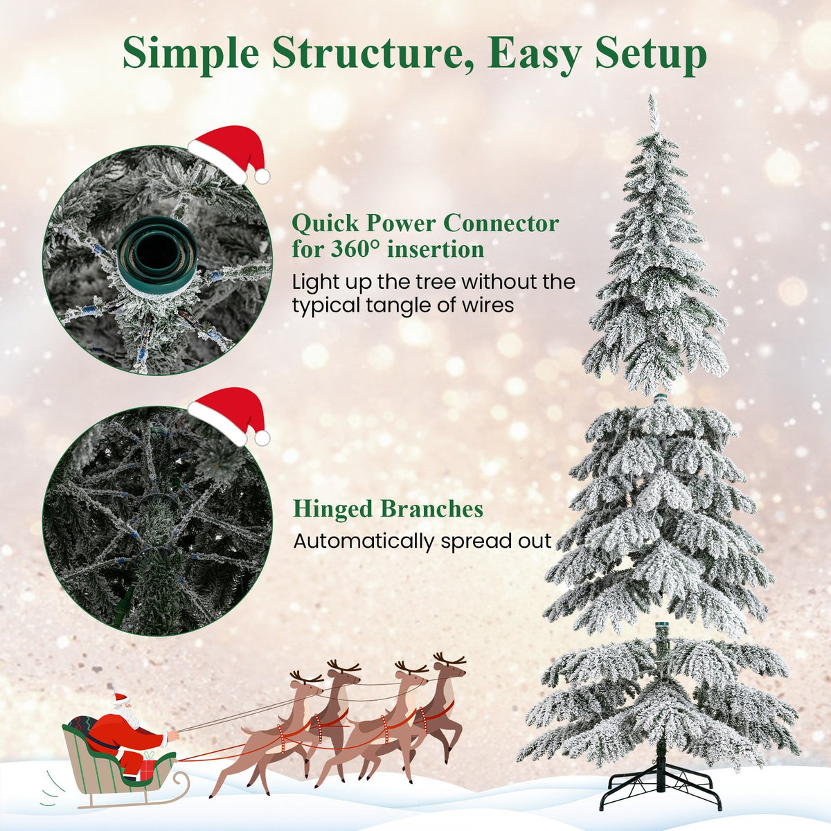 9 Feet Pre-Lit Artificial Xmas Tree Hinged Xmas Tree with Quick Power Connectors view 9