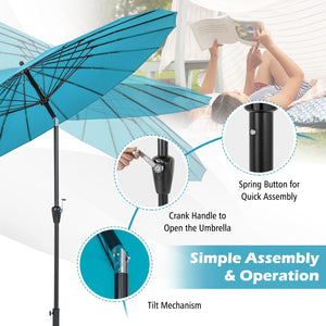 9 Feet Round Patio Umbrella with 18 Fiberglass Ribs-Turquoise view 7