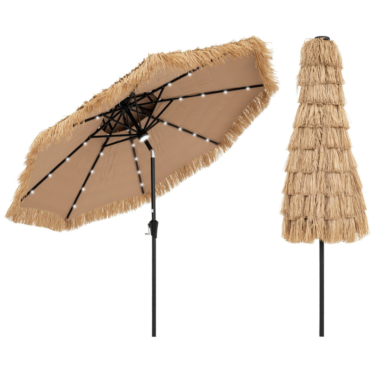 9 Feet Solar Powered Thatched Tiki Patio Umbrella with Led Lights view 4