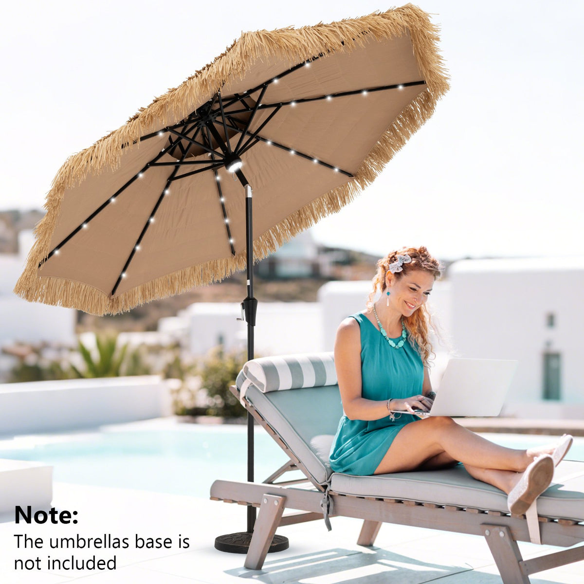 9 Feet Solar Powered Thatched Tiki Patio Umbrella with Led Lights view 6