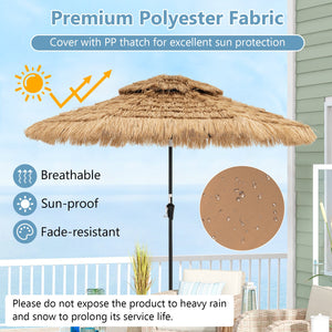 9 Feet Solar Powered Thatched Tiki Patio Umbrella with Led Lights view 8