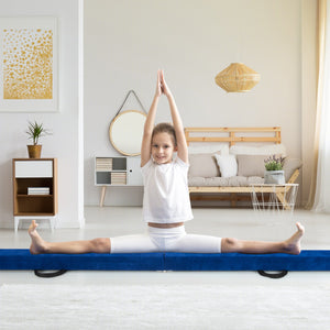 9 FT Folding Gymnastics Balance Beam with Anti-slip Base and Pine Wood Frame-Blue view 2
