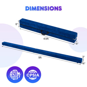 9 FT Folding Gymnastics Balance Beam with Anti-slip Base and Pine Wood Frame-Blue view 5