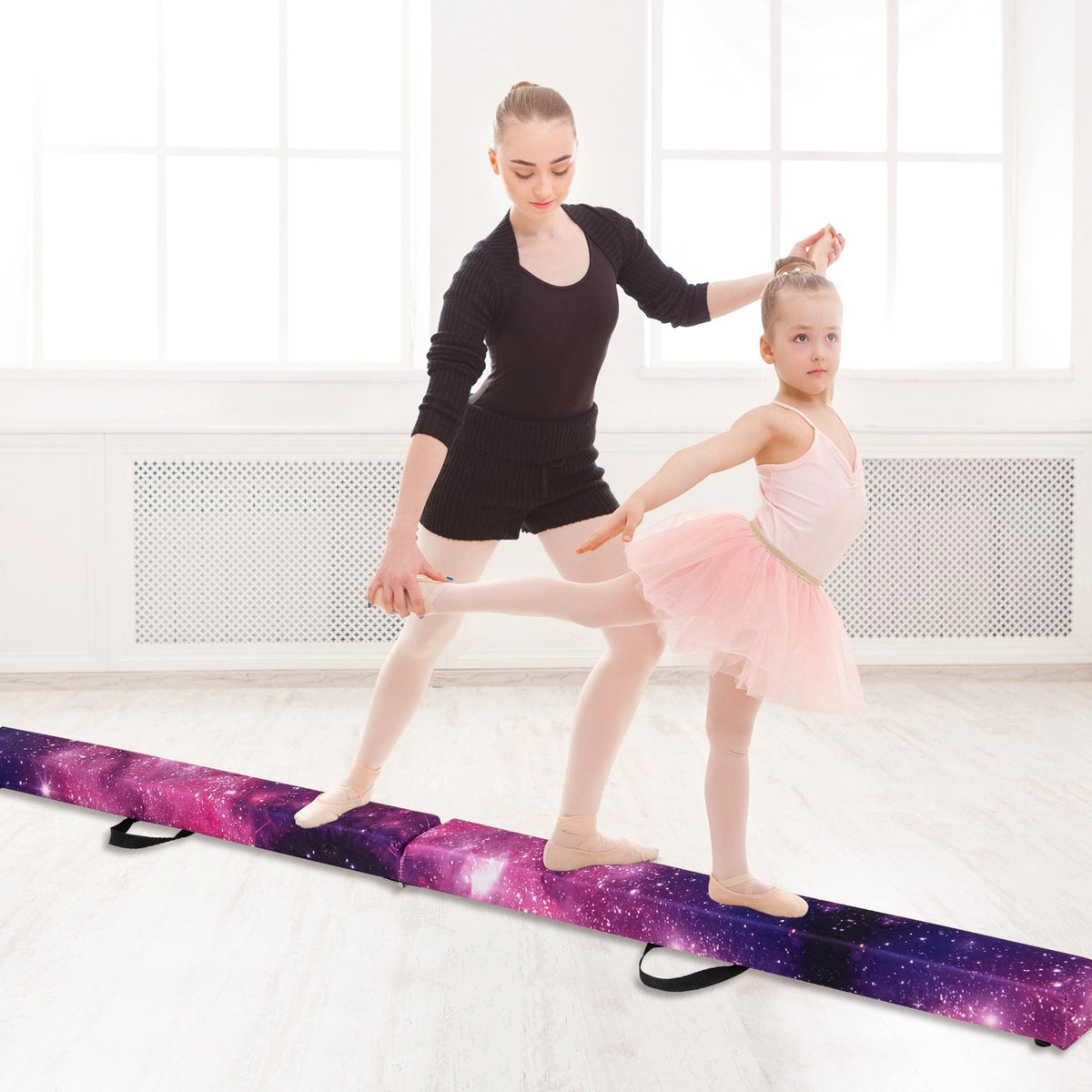9 FT Folding Gymnastics Balance Beam with Anti-slip Base and Pine Wood Frame-Multicolor view 2