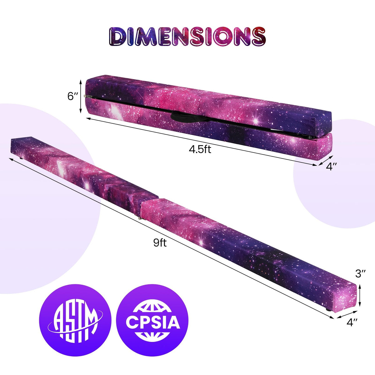9 FT Folding Gymnastics Balance Beam with Anti-slip Base and Pine Wood Frame-Multicolor view 5