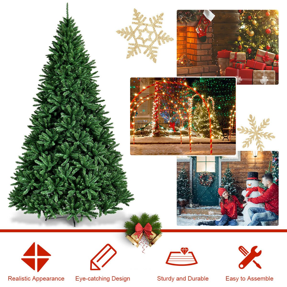 9 Feet Hinged Premium Artificial PVC Christmas Tree with Solid Metal Stand view 6