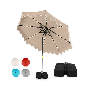 9 FT Outdoor Patio Umbrella with Solar LED Lights and Weighted Base-Brown