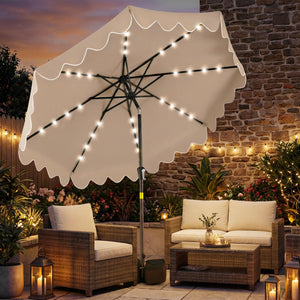 9 FT Outdoor Patio Umbrella with Solar LED Lights and Weighted Base-Brown view 2