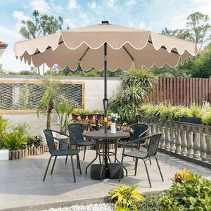 9 FT Outdoor Patio Umbrella with Solar LED Lights and Weighted Base-Brown view 3