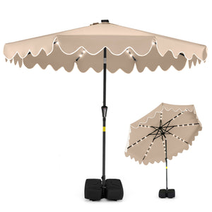 9 FT Outdoor Patio Umbrella with Solar LED Lights and Weighted Base-Brown view 4