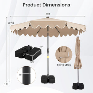 9 FT Outdoor Patio Umbrella with Solar LED Lights and Weighted Base-Brown view 5