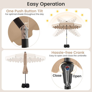 9 FT Outdoor Patio Umbrella with Solar LED Lights and Weighted Base-Brown view 8