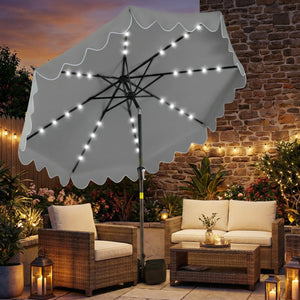 9 FT Outdoor Patio Umbrella with Solar LED Lights and Weighted Base-Gray view 2