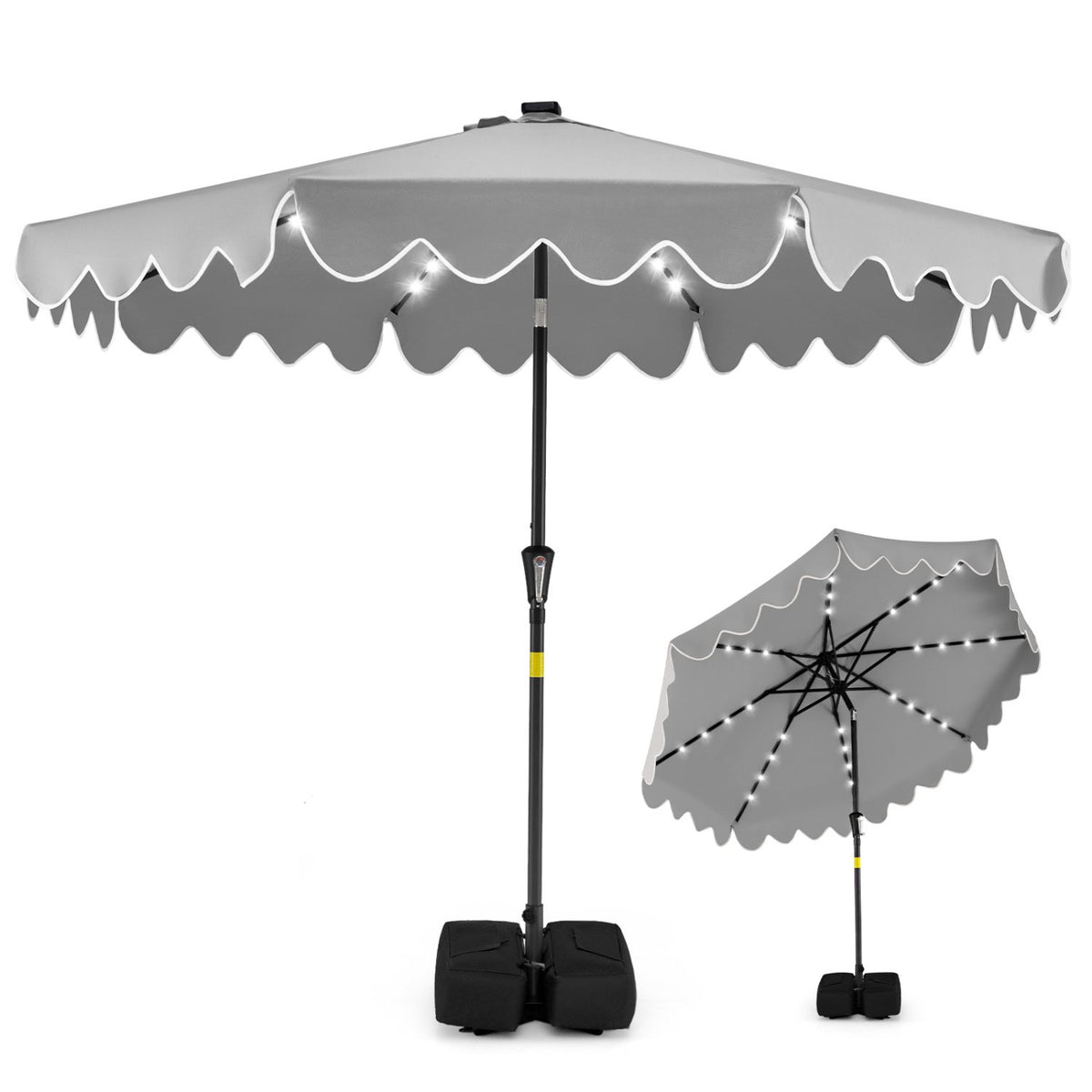 9 FT Outdoor Patio Umbrella with Solar LED Lights and Weighted Base-Gray view 4