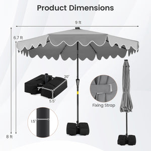 9 FT Outdoor Patio Umbrella with Solar LED Lights and Weighted Base-Gray view 5