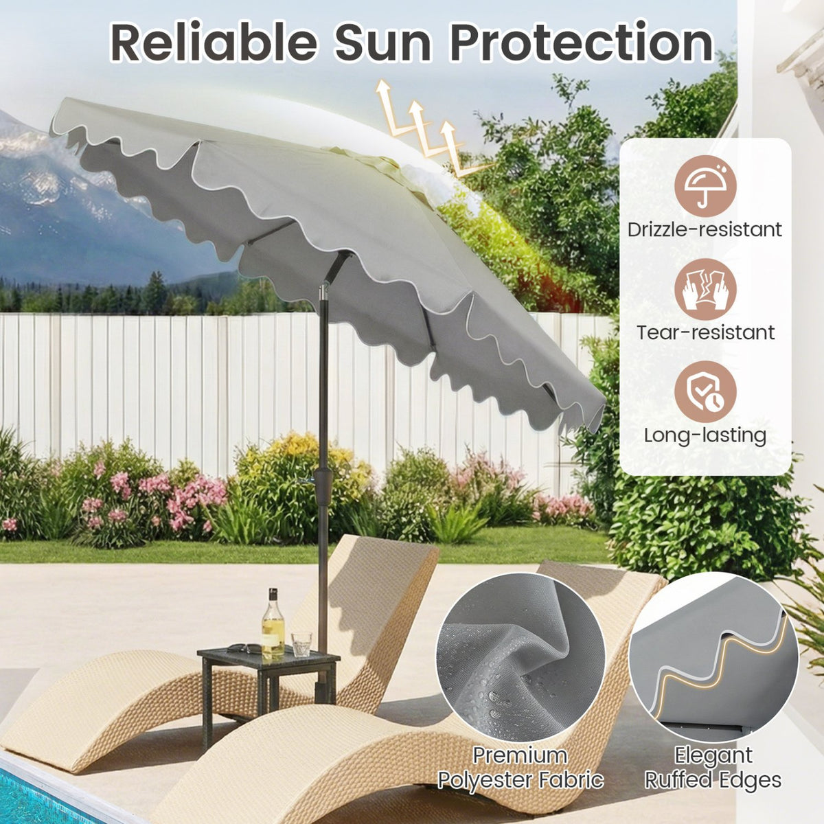9 FT Outdoor Patio Umbrella with Solar LED Lights and Weighted Base-Gray view 6