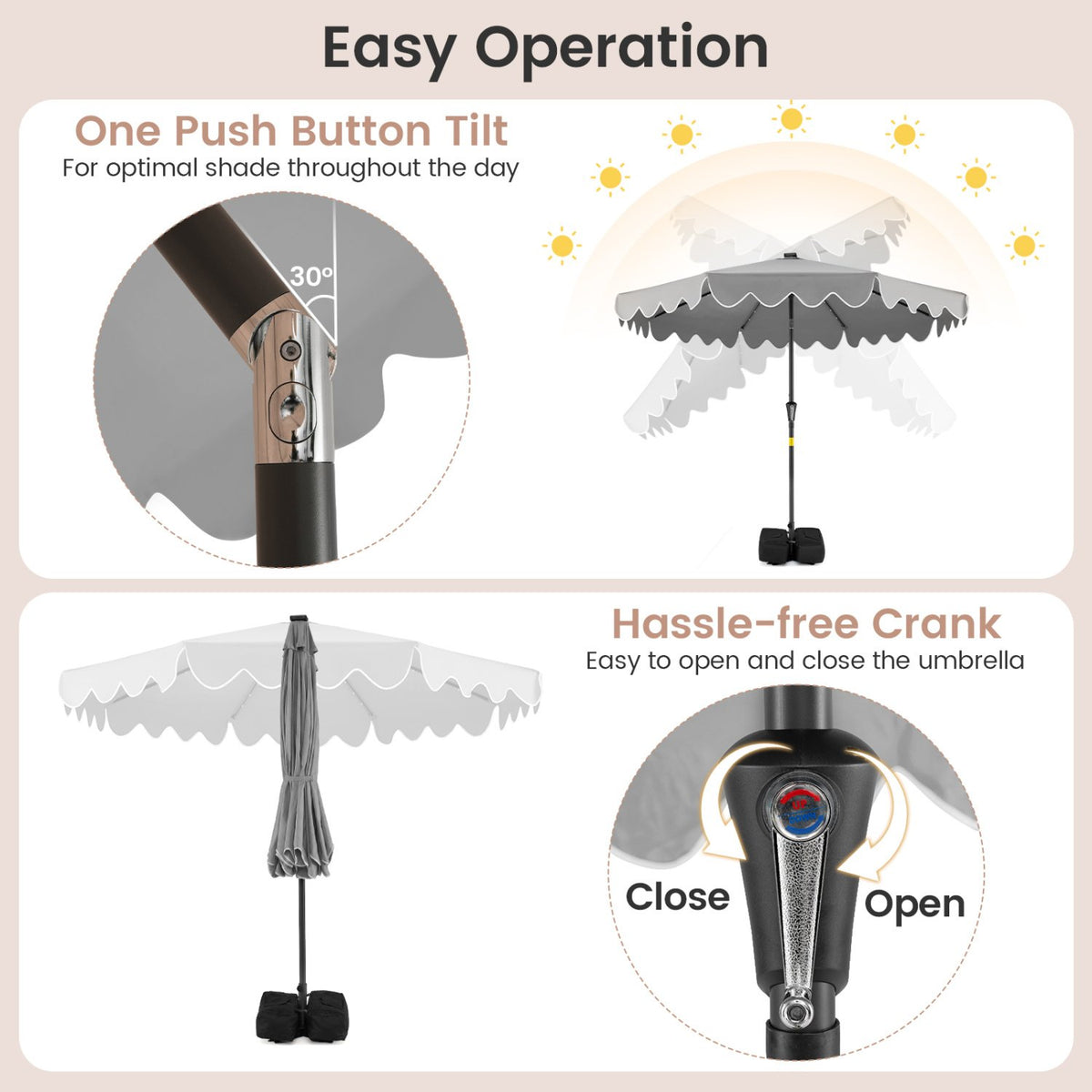 9 FT Outdoor Patio Umbrella with Solar LED Lights and Weighted Base-Gray view 8