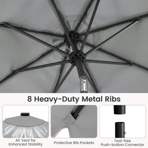 9 FT Outdoor Patio Umbrella with Solar LED Lights and Weighted Base-Gray view 9