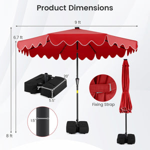 9 FT Outdoor Patio Umbrella with Solar LED Lights and Weighted Base-Red view 5