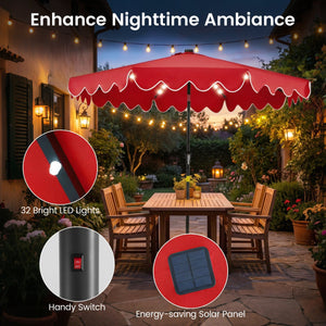 9 FT Outdoor Patio Umbrella with Solar LED Lights and Weighted Base-Red view 7