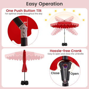 9 FT Outdoor Patio Umbrella with Solar LED Lights and Weighted Base-Red view 8