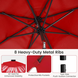 9 FT Outdoor Patio Umbrella with Solar LED Lights and Weighted Base-Red view 9