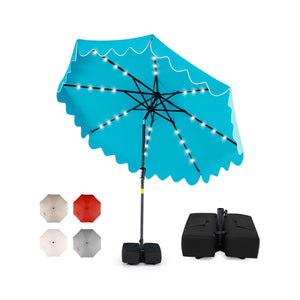 9 FT Outdoor Patio Umbrella with Solar LED Lights and Weighted Base-Turquoise