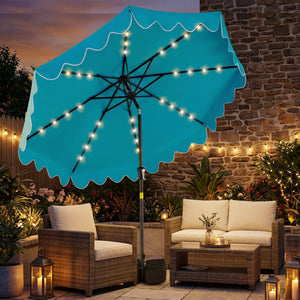 9 FT Outdoor Patio Umbrella with Solar LED Lights and Weighted Base-Turquoise view 2