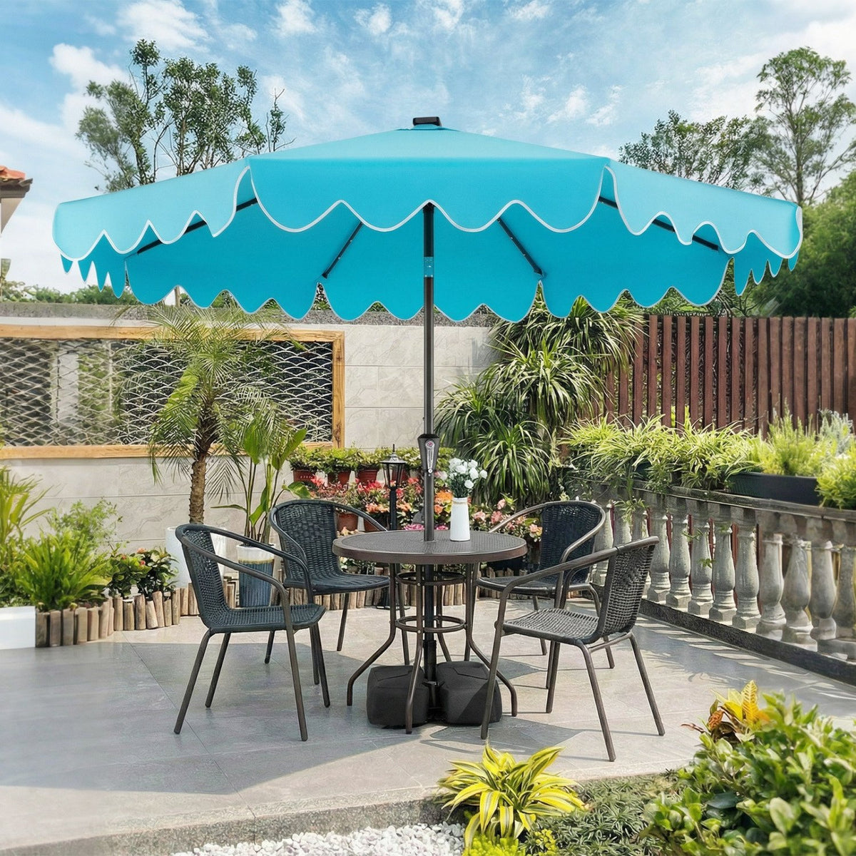 9 FT Outdoor Patio Umbrella with Solar LED Lights and Weighted Base-Turquoise view 3