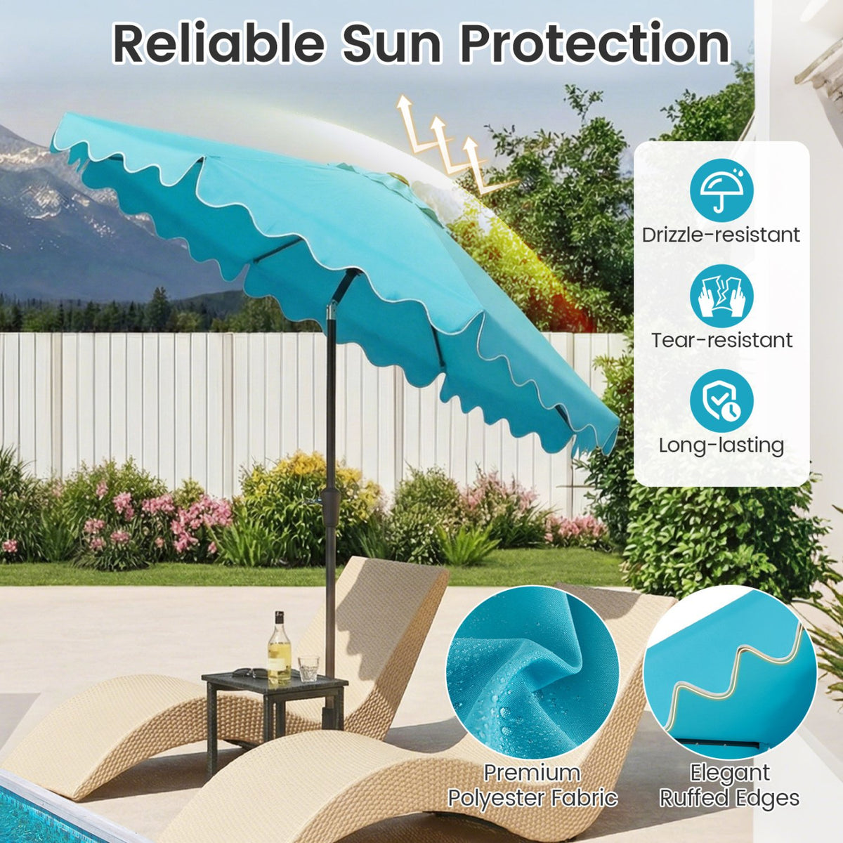 9 FT Outdoor Patio Umbrella with Solar LED Lights and Weighted Base-Turquoise view 6