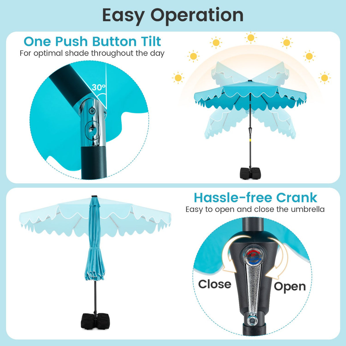 9 FT Outdoor Patio Umbrella with Solar LED Lights and Weighted Base-Turquoise view 8