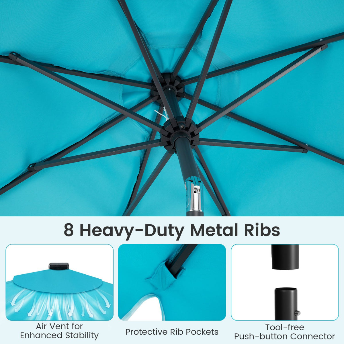 9 FT Outdoor Patio Umbrella with Solar LED Lights and Weighted Base-Turquoise view 9