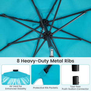 9 FT Outdoor Patio Umbrella with Solar LED Lights and Weighted Base-Turquoise view 9