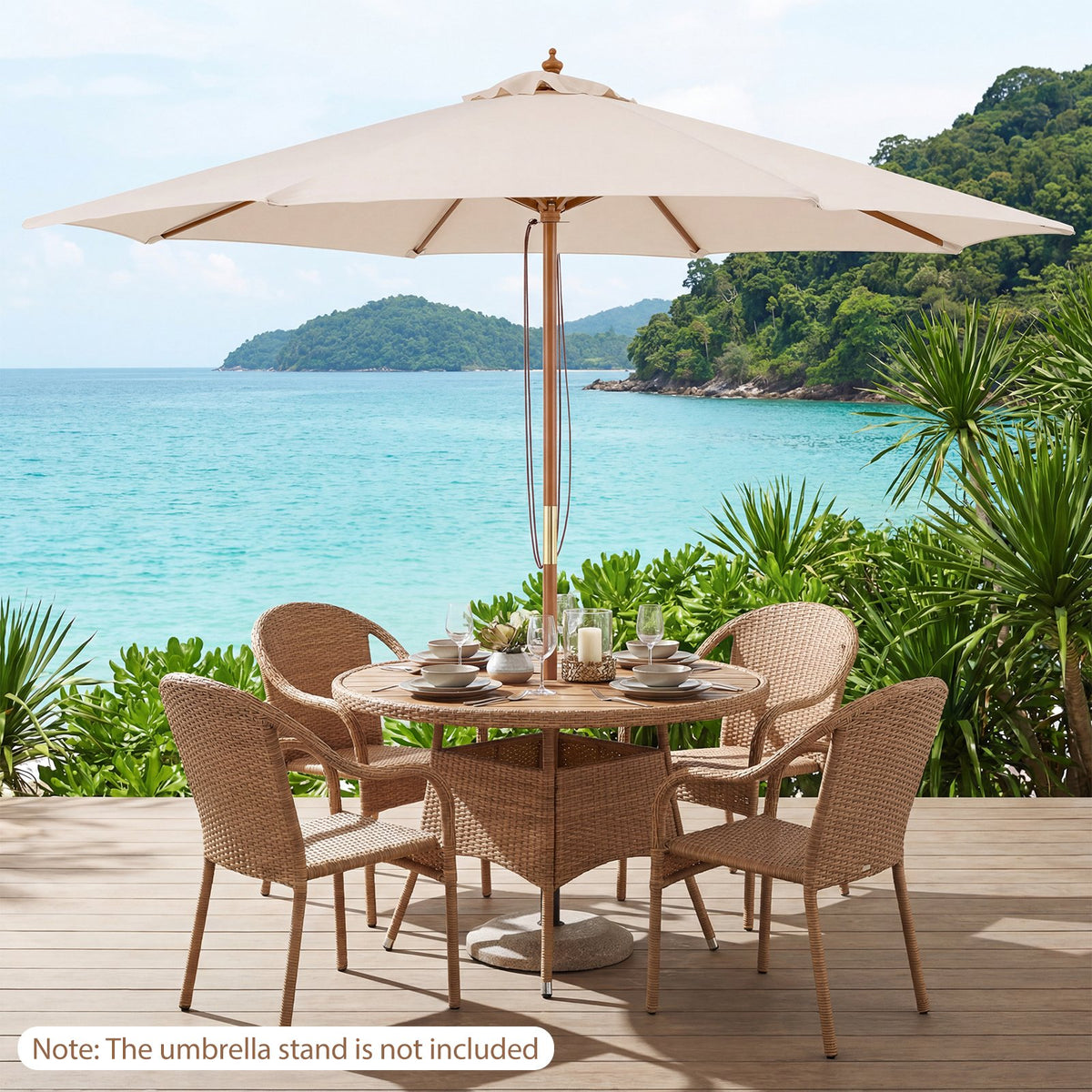 9 FT Patio Umbrella Outdoor Table Market Umbrella with 8 Sturdy Bamboo Ribs-Beige view 2