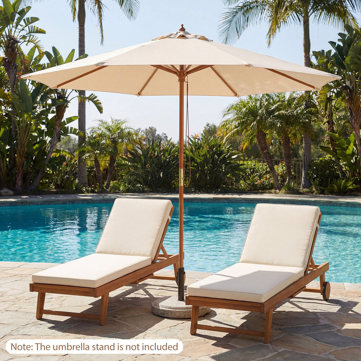 9 FT Patio Umbrella Outdoor Table Market Umbrella with 8 Sturdy Bamboo Ribs-Beige view 3