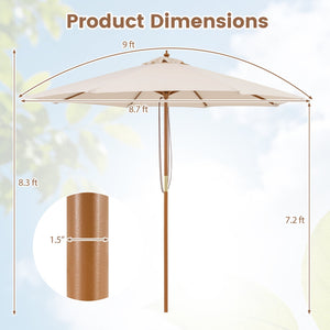 9 FT Patio Umbrella Outdoor Table Market Umbrella with 8 Sturdy Bamboo Ribs-Beige view 4