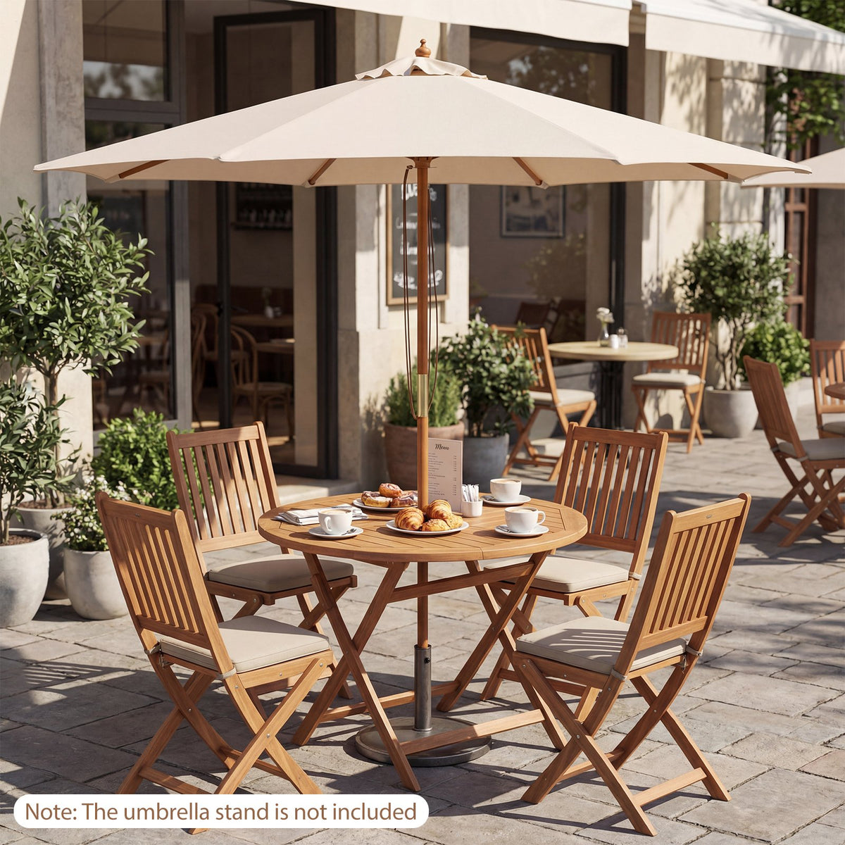 9 FT Patio Umbrella Outdoor Table Market Umbrella with 8 Sturdy Bamboo Ribs-Beige view 6