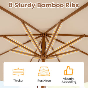 9 FT Patio Umbrella Outdoor Table Market Umbrella with 8 Sturdy Bamboo Ribs-Beige view 9