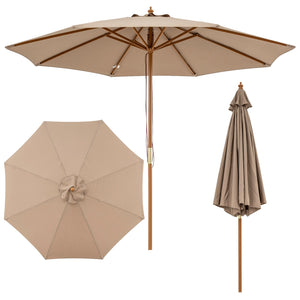 9 FT Patio Umbrella Outdoor Table Market Umbrella with 8 Sturdy Bamboo Ribs-Brown