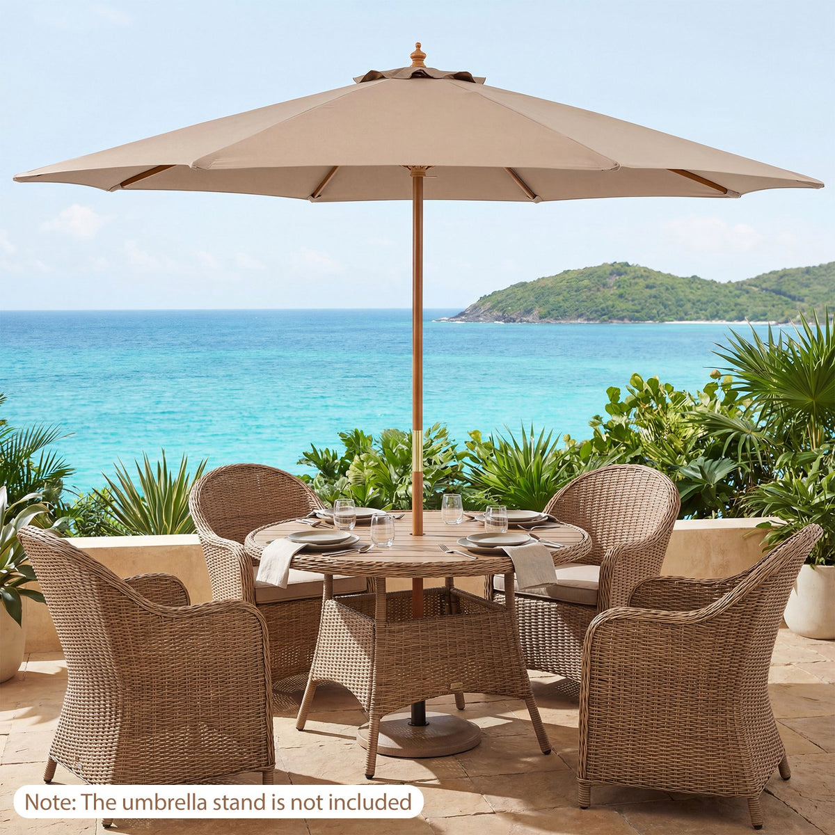 9 FT Patio Umbrella Outdoor Table Market Umbrella with 8 Sturdy Bamboo Ribs-Brown view 2