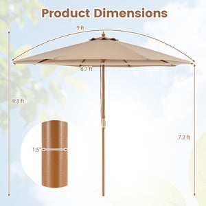 9 FT Patio Umbrella Outdoor Table Market Umbrella with 8 Sturdy Bamboo Ribs-Brown view 4
